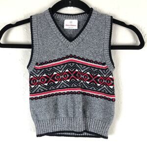 Hanna Andersson Gray Red Black Fair Isle Knit Pull Over V-Neck Sweater Vest Top